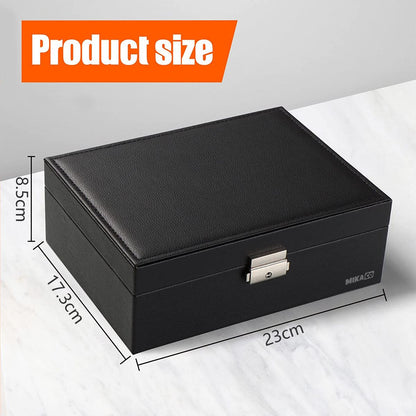 ZS - Compact PU Leather Double Layer Lockable Jewelry Storage Box Organizer-Tiered Tray