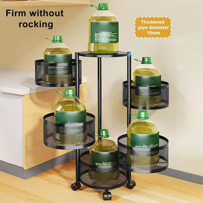 ZS - 5 Tier Fruit Shelf Basket Storage Rack Rotating Wheels