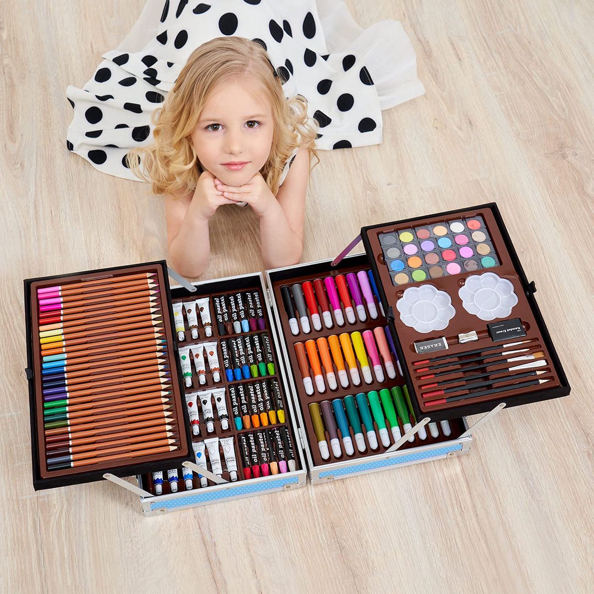 ZS - Art Set with Aluminum Folding Case for Kids - 145 Piece Set