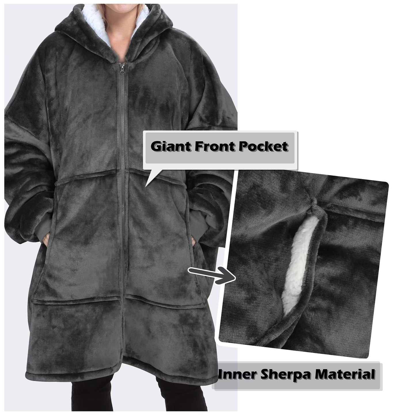 ZS - Oversized Huggle Hoodie Blanket with Zipper