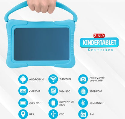 ZS - Kids 7" Android Tablet PC, 2GB RAM, 32GB ROM with Silicone Case