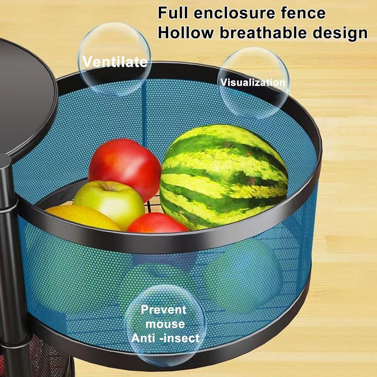 ZS - 5 Tier Fruit Shelf Basket Storage Rack Rotating Wheels