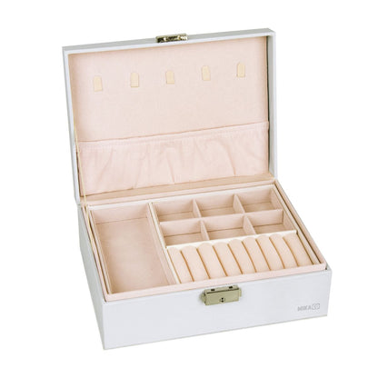 ZS - Compact PU Leather Double Layer Lockable Jewelry Storage Box Organizer-Tiered Tray