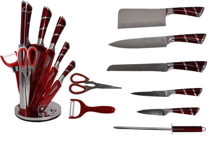ZS - 9 Piece Stainless Steel Rotating Kitchen Knife Set