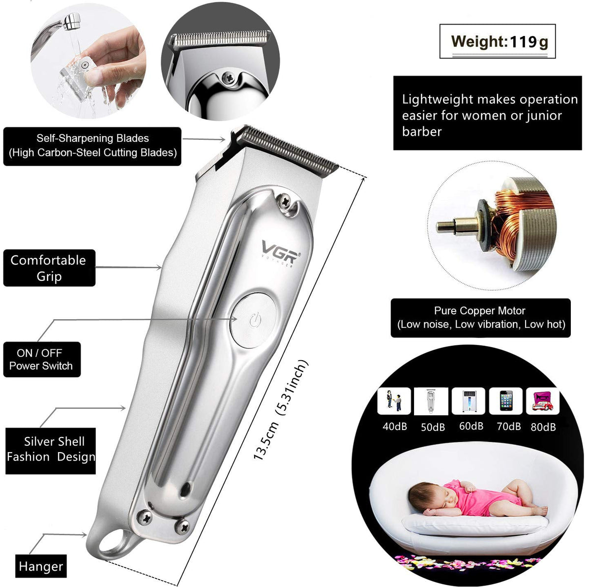 ZS - VGR V-071 Cordless Professional Waterproof Hair Clipper Groomer Kit