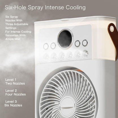 ZS - Dual Fan Mist Cooling Fan with Humidifier, 6 Nozzles 360 Adjustable