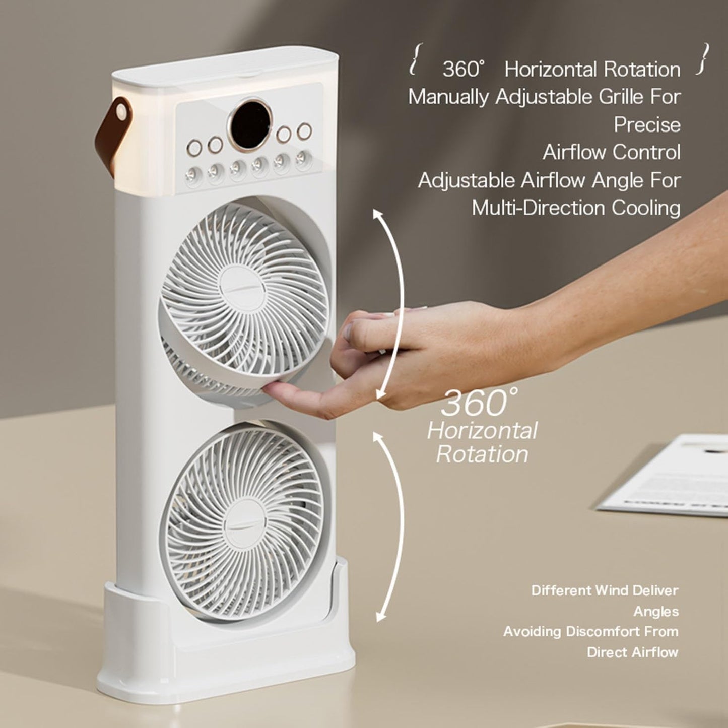 ZS - Dual Fan Mist Cooling Fan with Humidifier, 6 Nozzles 360 Adjustable