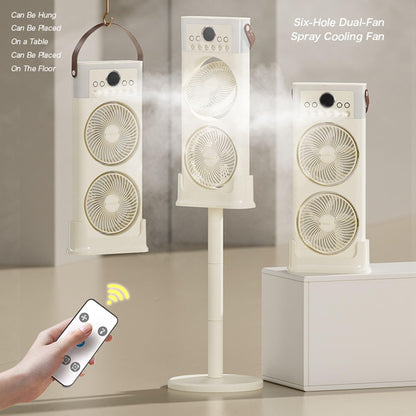 ZS - Dual Fan Mist Cooling Fan with Humidifier, 6 Nozzles 360 Adjustable