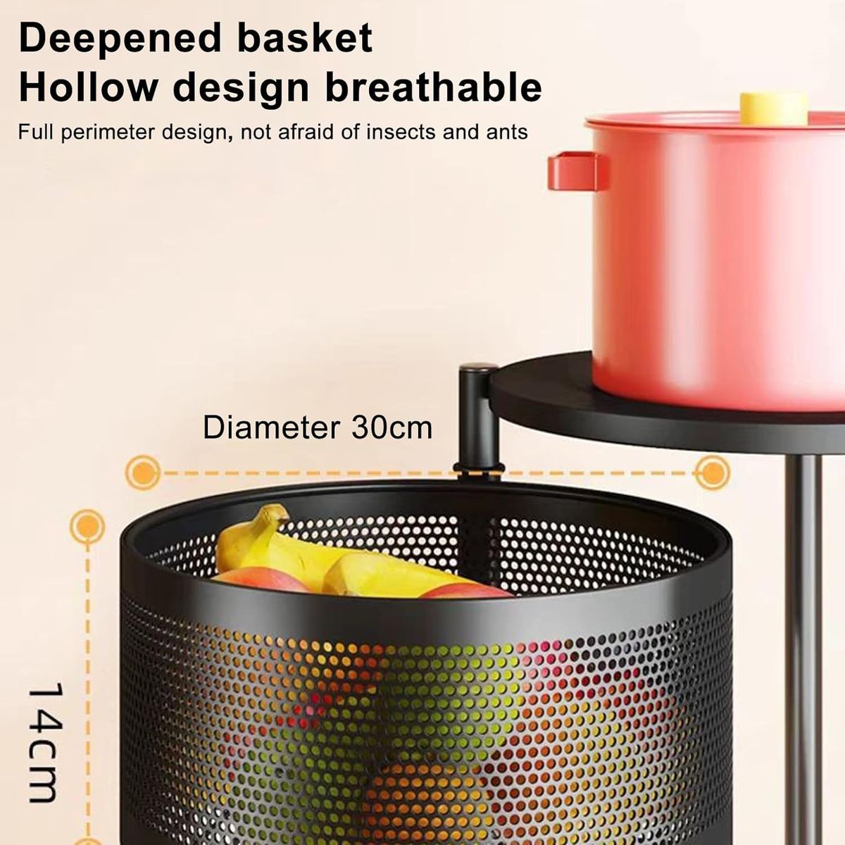ZS - 5 Tier Fruit Shelf Basket Storage Rack Rotating Wheels