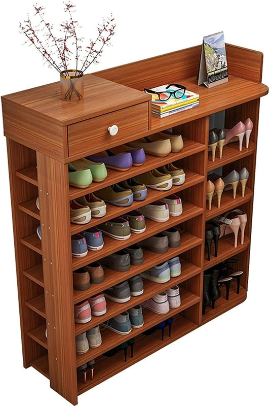 ZS - 7-Tiers Wooden Shoe Rack Cabinet with Drawers