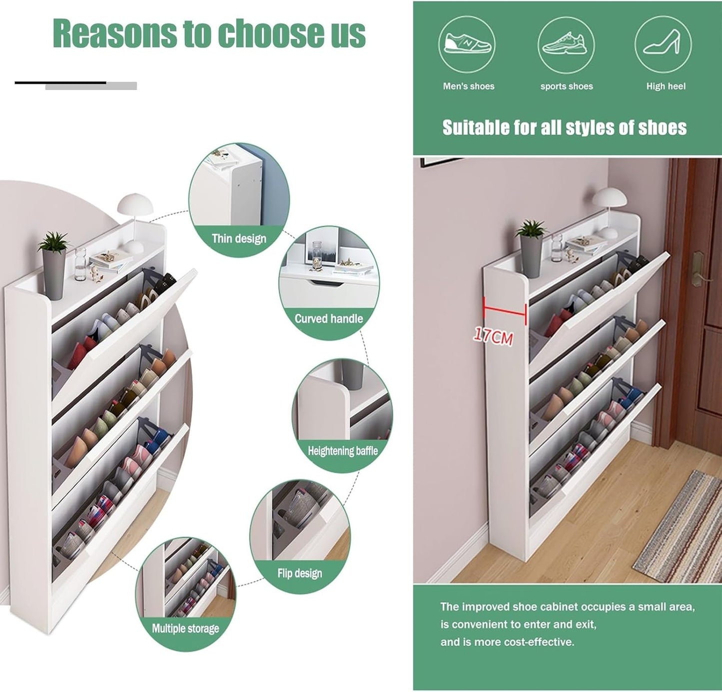 ZS - Elegant & Space-Saving White Entryway Shoe Cabinet