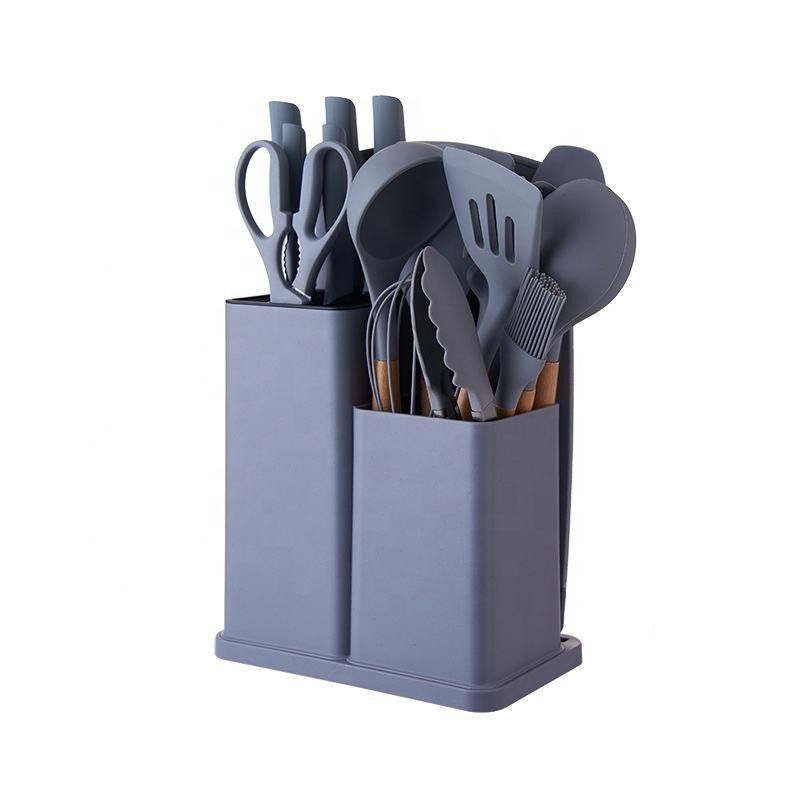 ZS - Silicone Kitchenware Set 19 Pieces Knife & Spoon Set With Storage Rack