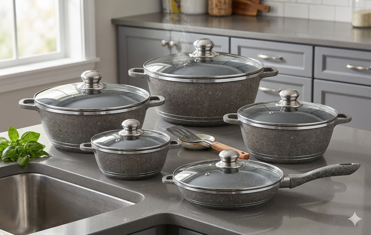 ZS - 12 Pieces Aluminum Granite Coating Non-Stick Cookware Set