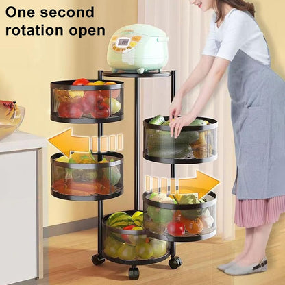 ZS - 5 Tier Fruit Shelf Basket Storage Rack Rotating Wheels