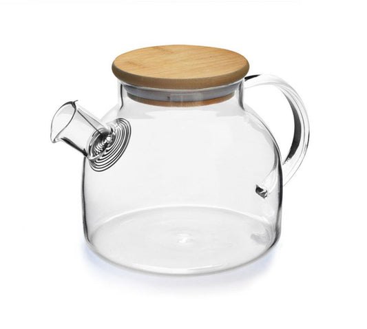ZS - Teapot 1 Litre Traditional Borosilicate Glass With Wooden Lid