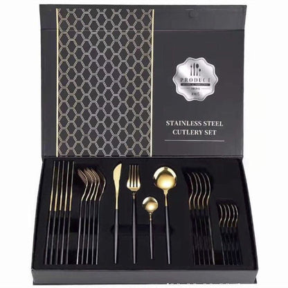 ZS - 2 Tone Cutlery Set 24pcs Set - Black and Gold