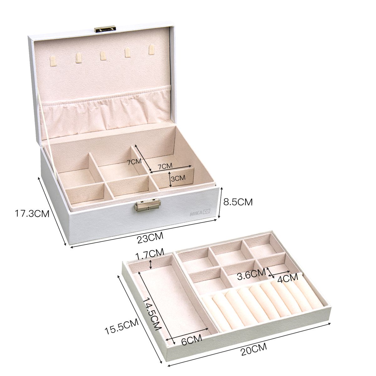 ZS - Compact PU Leather Double Layer Lockable Jewelry Storage Box Organizer-Tiered Tray