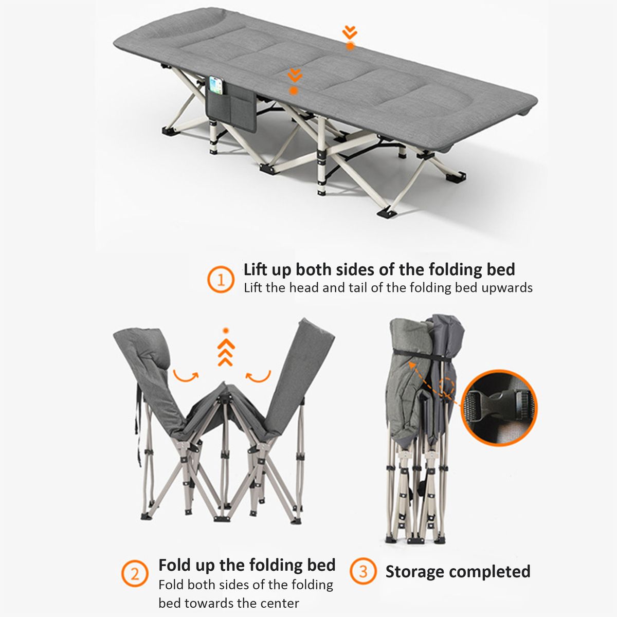 ZS - 190CM Outdoor Portable Recliner Single Camping Bed Folding Bed