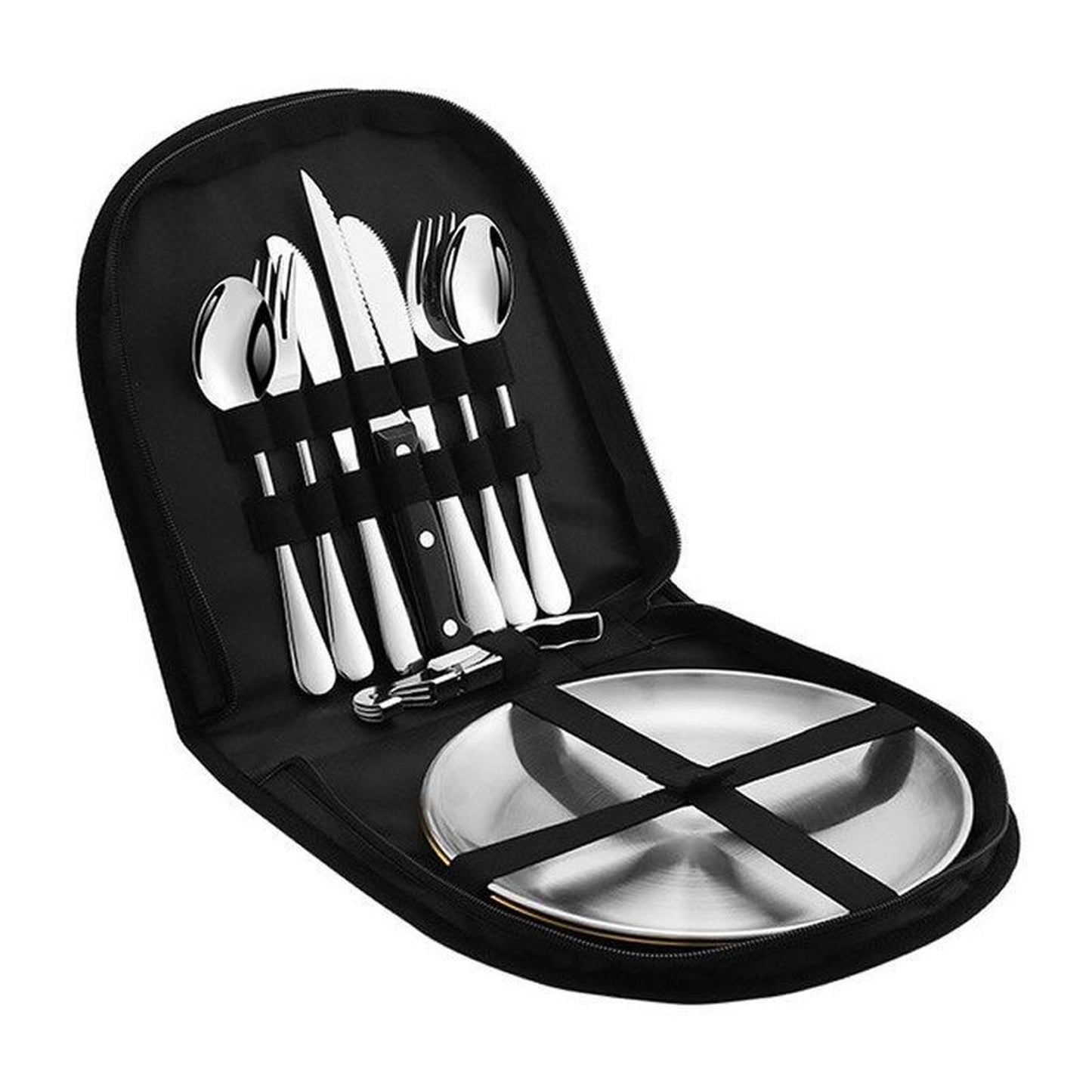 ZS 10-Piece Portable Camping Stainless Steel Travel Cutlery Set