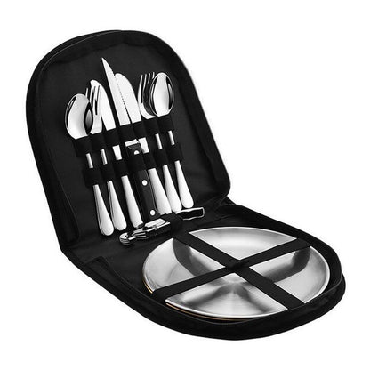 ZS 10-Piece Portable Camping Stainless Steel Travel Cutlery Set