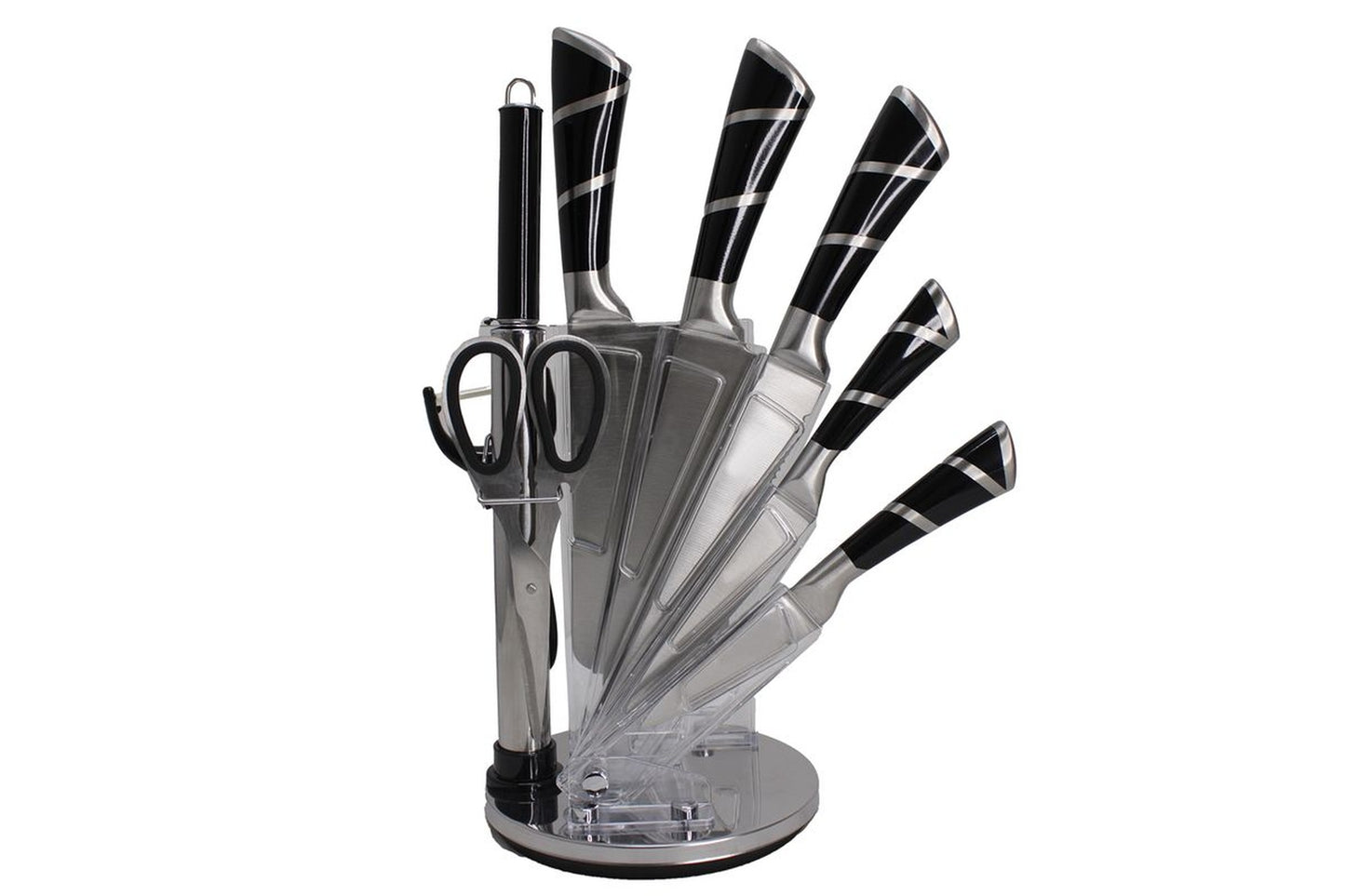 ZS - 9 Piece Stainless Steel Rotating Kitchen Knife Set