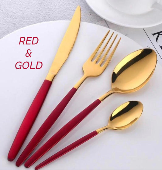 ZS - 2 Tone Cutlery Set 24pcs Set - Red and Gold