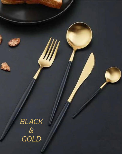ZS - 2 Tone Cutlery Set 24pcs Set - Black and Gold