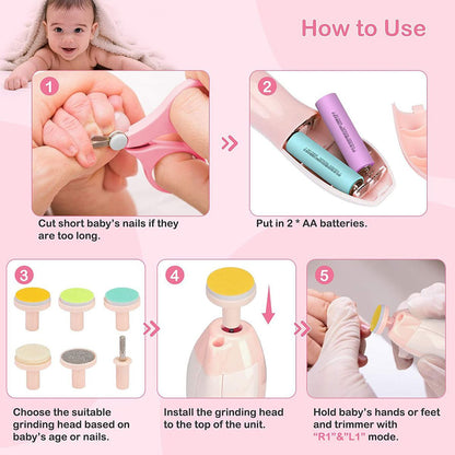 ZS - Baby Nail Trimmer Electric File Set with Light Replacement Heads