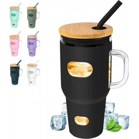 ZS - 1200ml Travel Glass Cup Hot and Cold with Straw