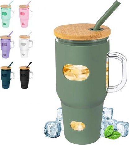 ZS - 1200ml Travel Glass Cup Hot and Cold with Straw