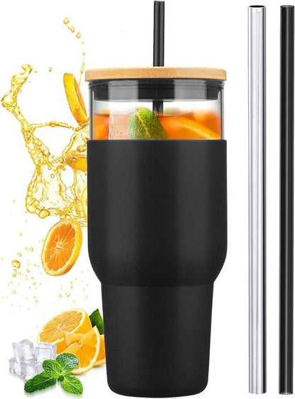 ZS - 1200ml Travel Glass Cup Hot and Cold with Straw