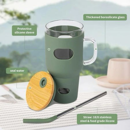 ZS - 1200ml Travel Glass Cup Hot and Cold with Straw