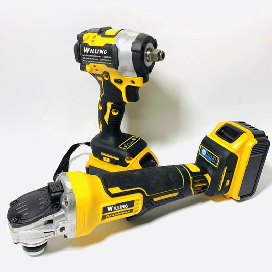 ZS - 2 in 1 Cordless 21V Power Tool Set - 1/4 Inch Impact Wrench + Angle Grinder
