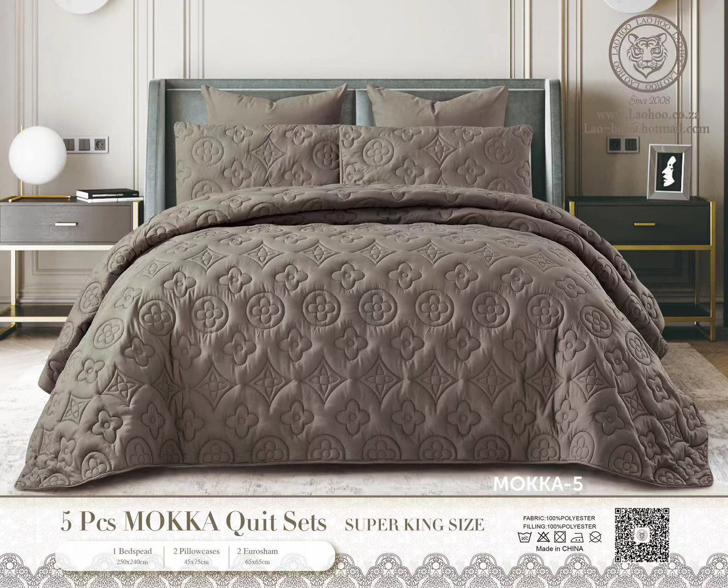 ZS - 5pcs Super King MOKKA Quilted Bedspread
