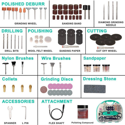 ZS - Mini Die Grinder Tool Kit 130W Rotary Tool With 211 Piece Accessories & Flexible Shaft