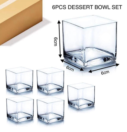 ZS - Square Glass Dessert Bowl Set 6pcs