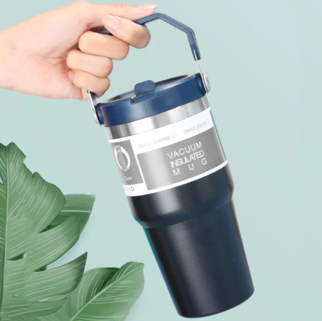 ZS - 890ml/300oz Thermal Insulated Travel Mug with Carry Handle and Straw