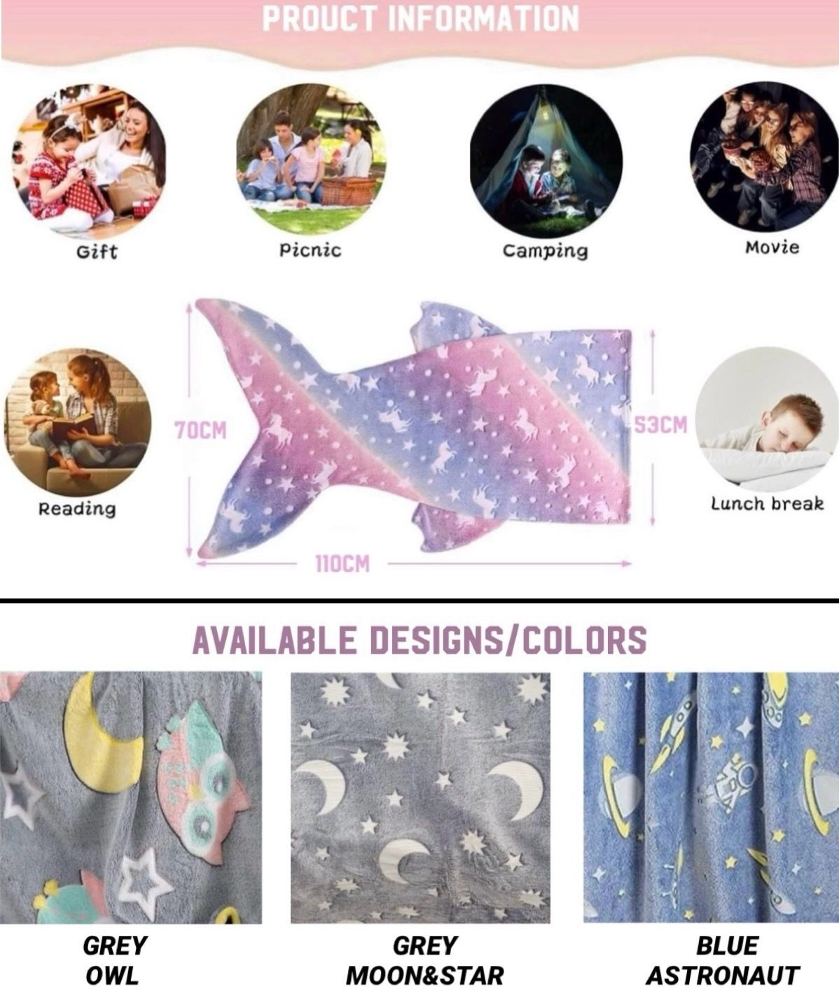 ZS - Kiddies Mermaid Glow Blanket