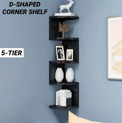 ZS - 5-Tier Corner Wall Mount Bookshelf Organizer Storage Shelf Rack