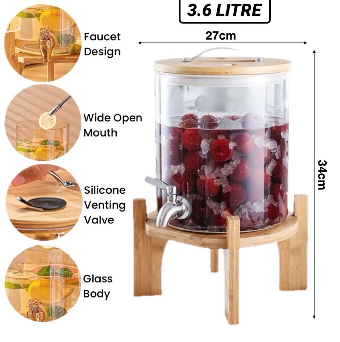 ZS - 3.6 Litre Glass Juice Dispenser