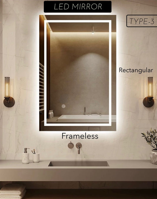 ZS - Frameless Bathroom Mirror Glass 110 x 70 cm with LED lighting