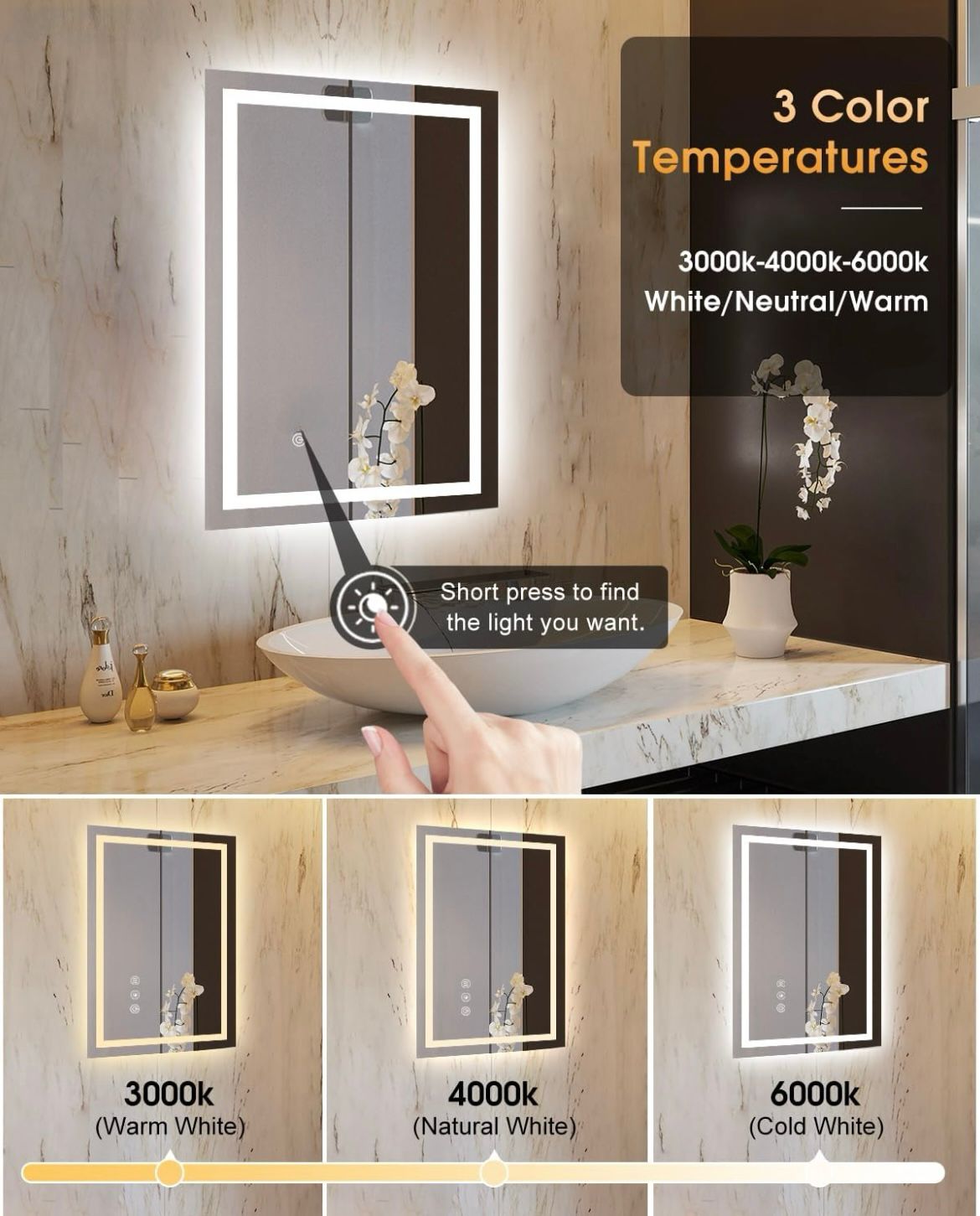 ZS - Frameless Bathroom Mirror Glass 110 x 70 cm with LED lighting