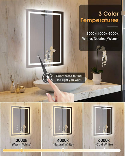 ZS - Frameless Bathroom Mirror Glass 110 x 70 cm with LED lighting