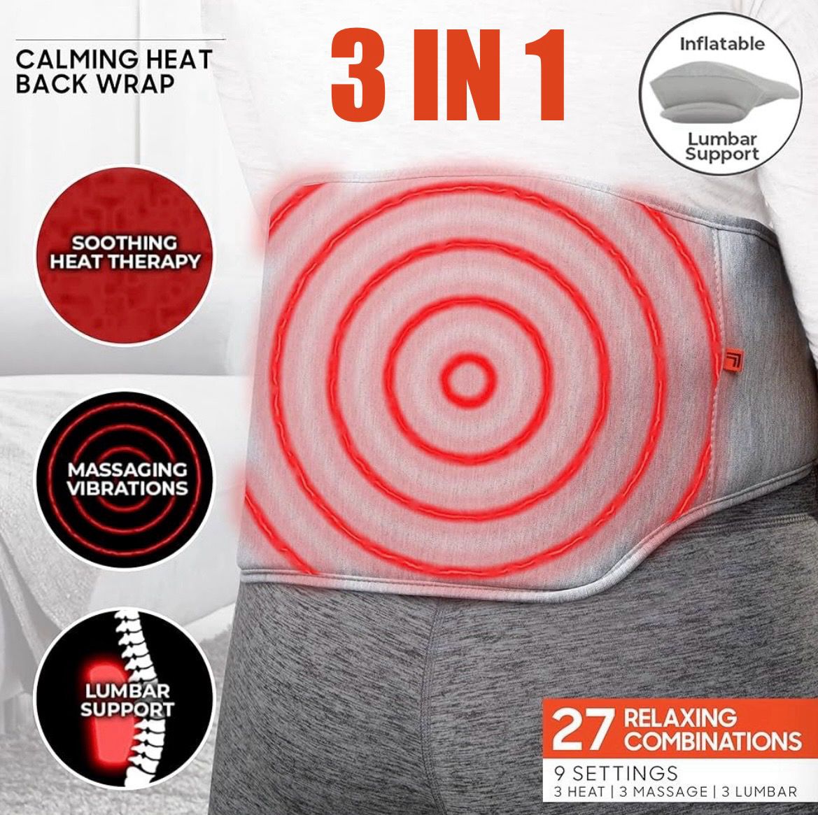 ZS - 3 in 1 Heat & Massage Back Wrap