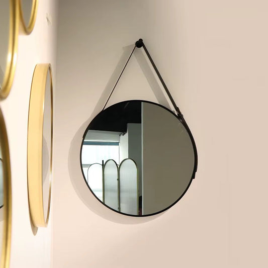 ZS - 48cm Round Hanging Mirror With Leather Strap