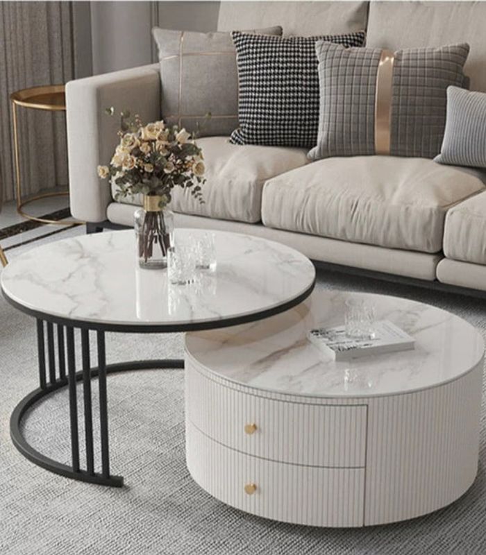 ZS - Modern Marble Curve Craft Coffee Table Set