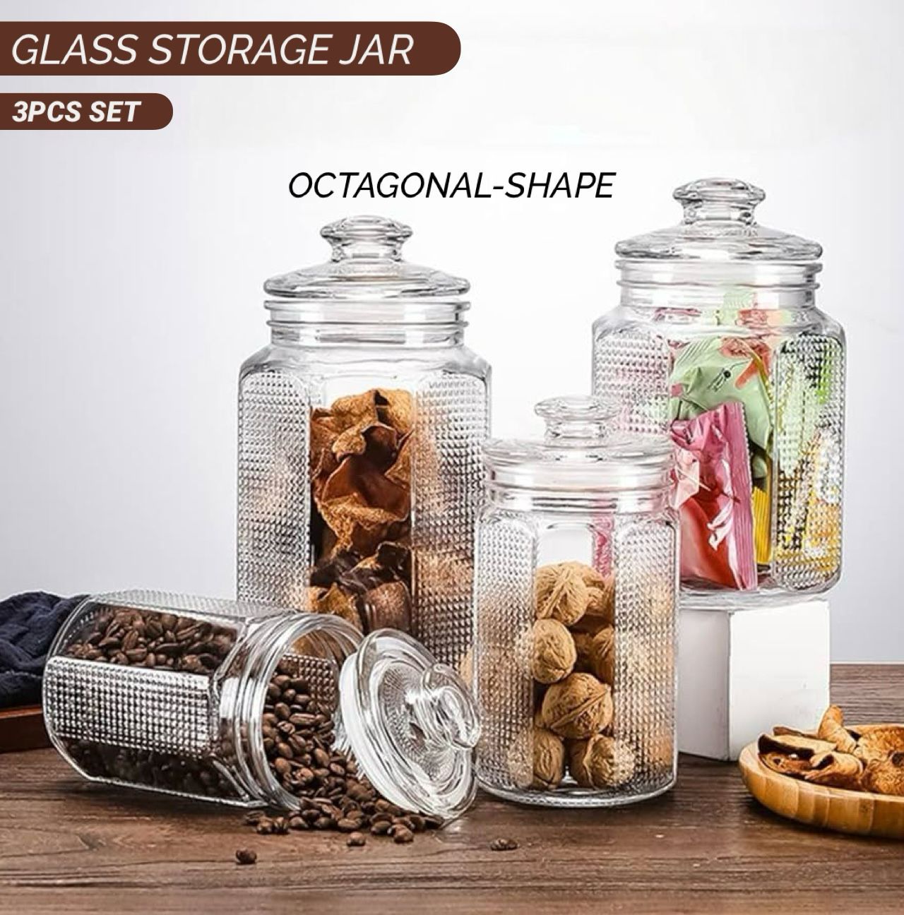 ZS - 3 Pieces Glass Storage Jar Set