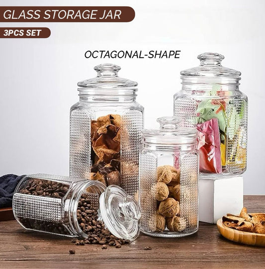 ZS - 3 Pieces Glass Storage Jar Set