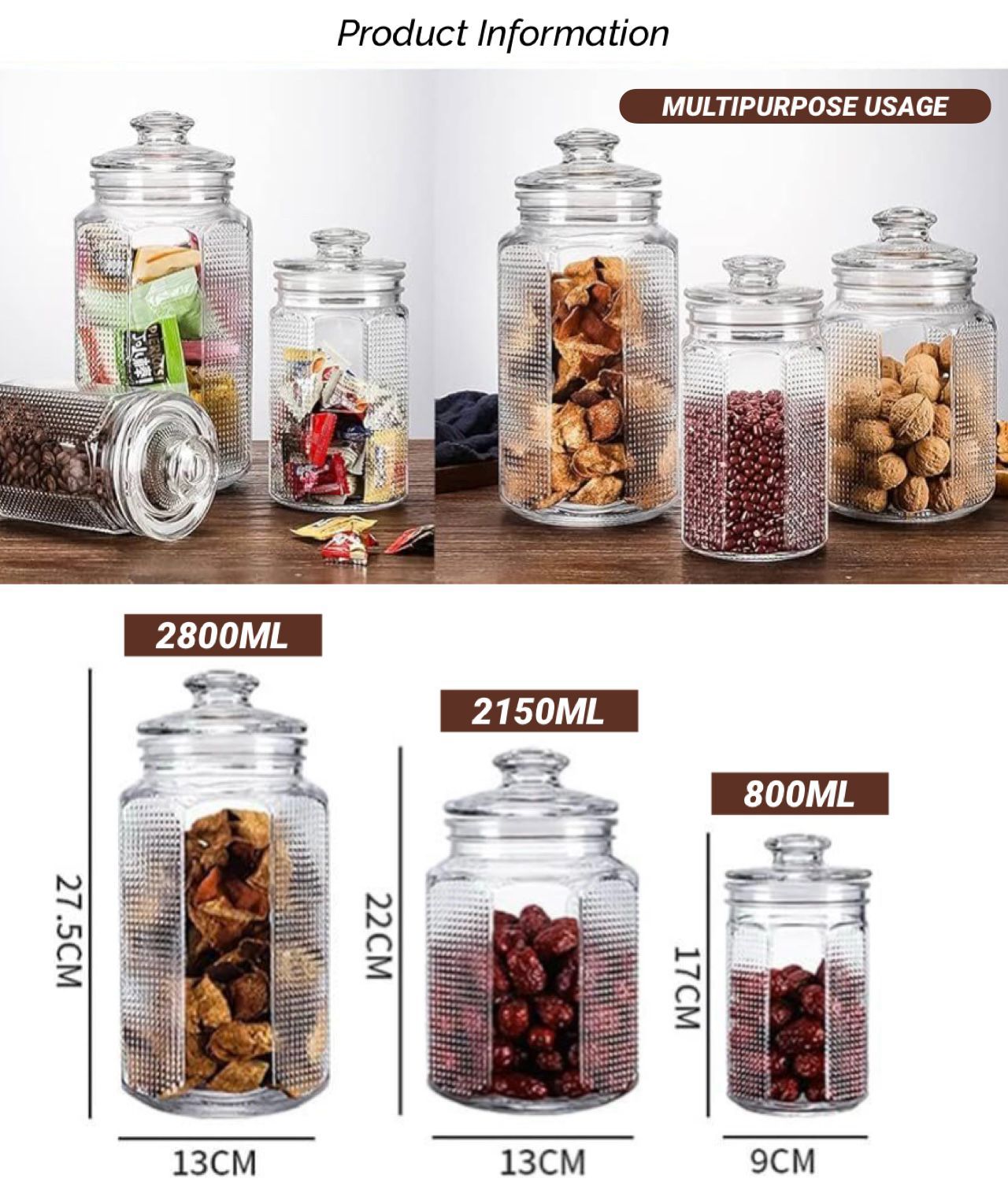 ZS - 3 Pieces Glass Storage Jar Set