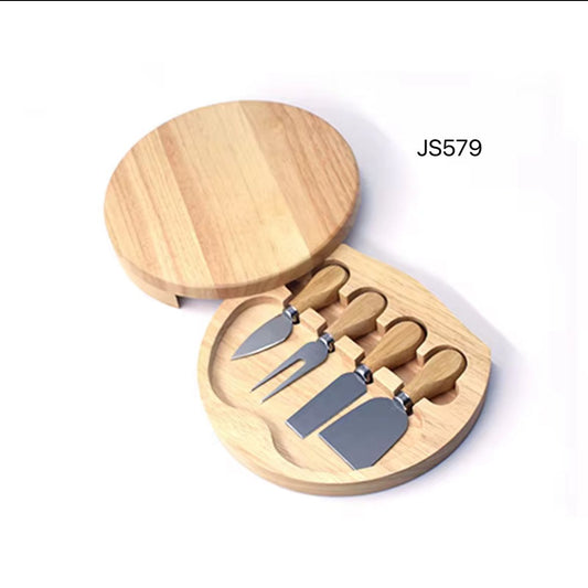 ZS - Elegant Wooden Cheese Board and 4-Piece Tool Set
